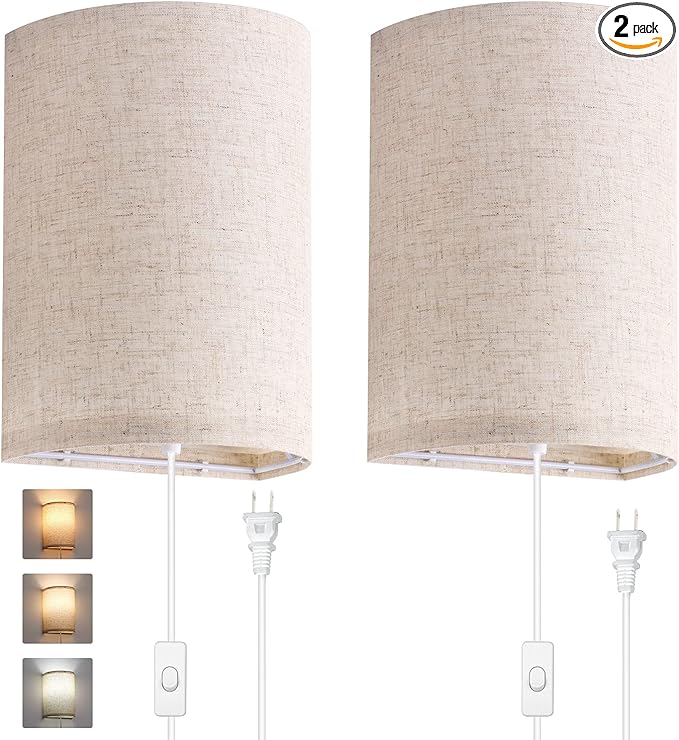 AVV Wall Sconces Set of Two, Wall Lamp Plug in by AVV