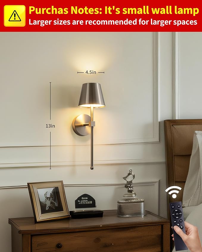 KDG Cordless Wall Sconces Set of 2, Wireless 5200mAh Rechargeable Battery LED - Image 2