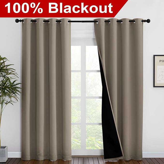 NICETOWN Taupe Full Shade Curtain Panels, Pair of Energy Smart & Noise Blocking - Image 2