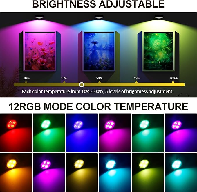 3 Pack Picture Lights for Wall, 13 RGB Color Rechargeable Battery Operated wall - Image 6
