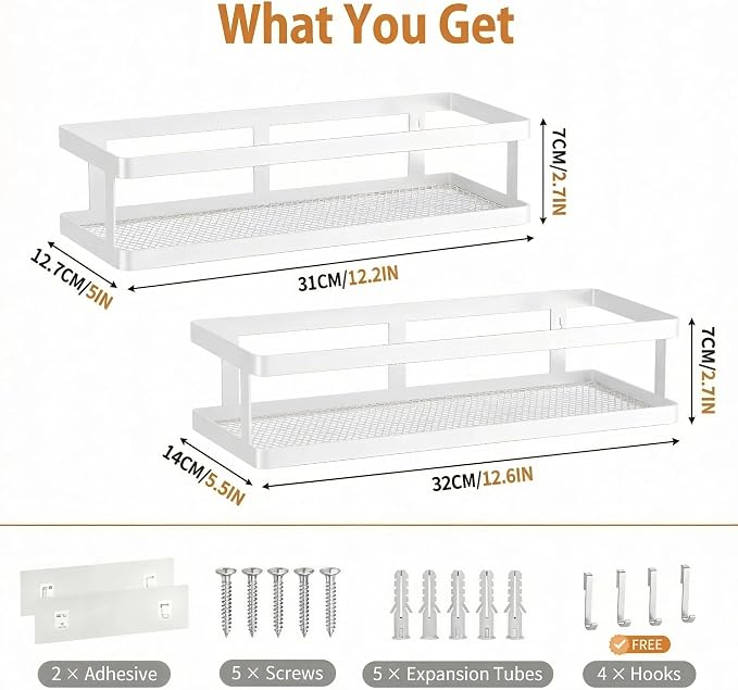 PUSDON 2-Pack Minimalist Shower Caddy Wall Mount, Open Frame Bathroom Shelf - Image 3