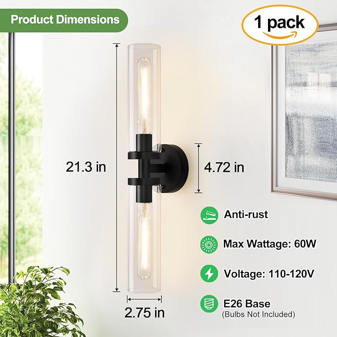 Indoi Matte Black Wall Sconces, Hardwired Bathroom Sconces Wall Lighting - Image 4