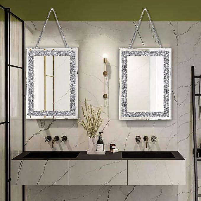 2 Piece Wall Mirrors, Crush Diamond Wall Décor Silver Decorative Mirrors - Image 6