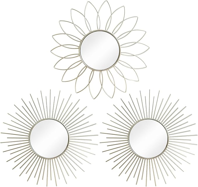 3 Pack Metal Mirrors for Wall Sunburst Wall Mirrors Home Décor Decorative by Uaussi