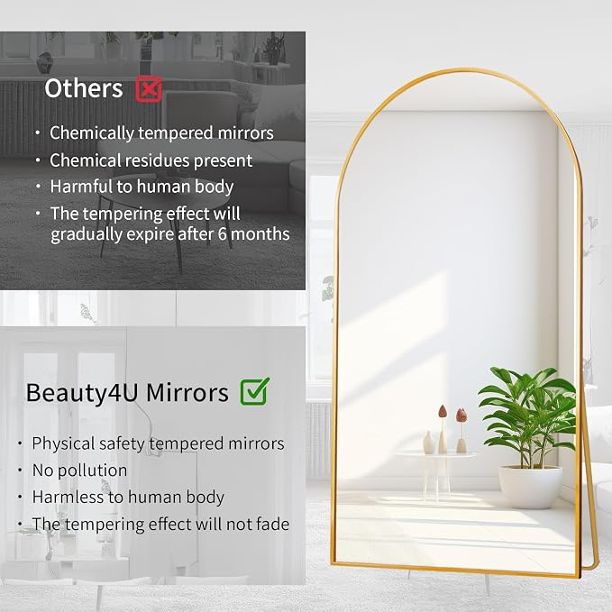 Beauty4U Arched Full Length Mirror 76" x 34", Floor Standing & Wall Mounted HD - Image 3