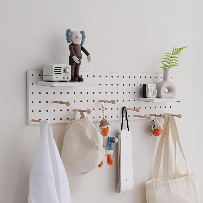Wooden Pegboard Accessories Set: Modular Wall Hooks & Shelf by CreatedOn2005