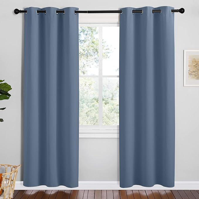 NICETOWN Short Curtains for Kitchen, Stone Blue, 1 Pair, 42 inches Wide by 78 by NICETOWN