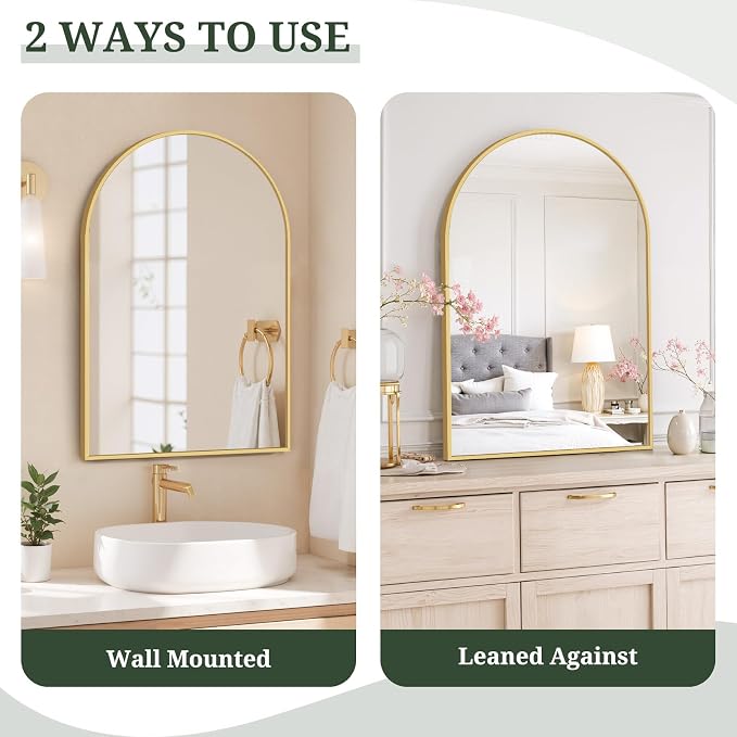 Arched Wall Mirror 38x26 Inch Gold Bathroom Vanity Mirror - Image 5