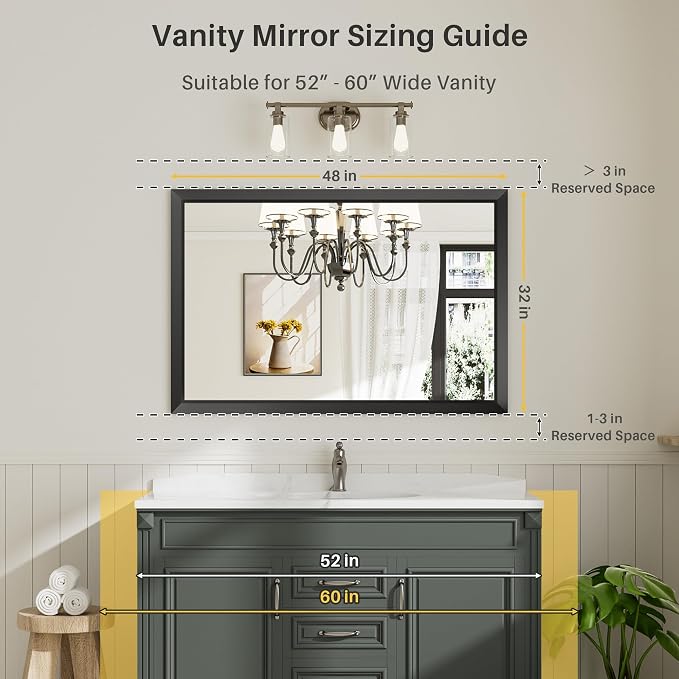 Briivue 48x32 Inch Black Bathroom Mirror - Image 2