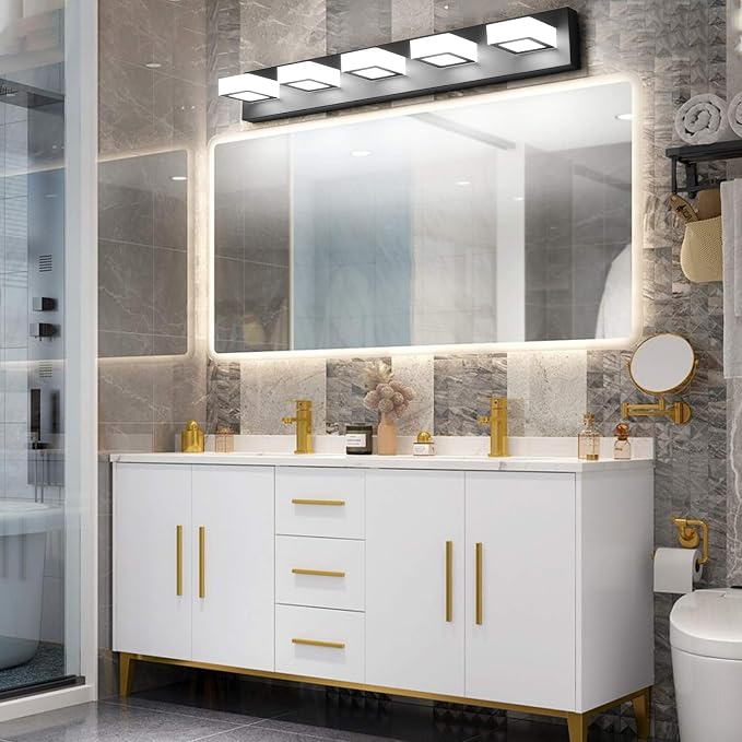 Ralbay LED Modern Black Vanity Lights 5 Lights Acrylic Matte Black Bathroom - Image 5