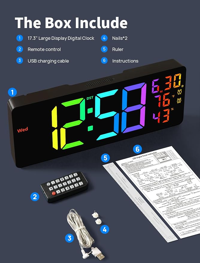 MASHI 17.3" Large Digital Wall Mount Clock, Digital Clock - Image 8
