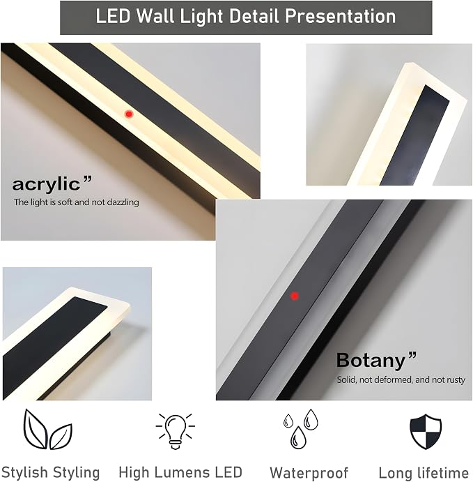 47.2inch-2Pack Long Outdoor Modern LED Wall Light, 38W Waterproof IP65 Warm - Image 6