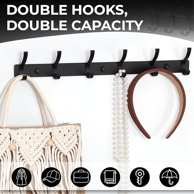 Dntorx Coat Rack Wall Mount, 1 Pack Coat Hooks Hanger Wall Double Hook Rack - Image 4