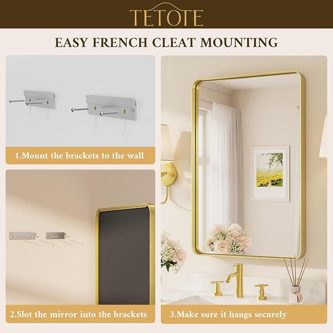TETOTE 42 x 36 Inch Gold Mirror - Image 7
