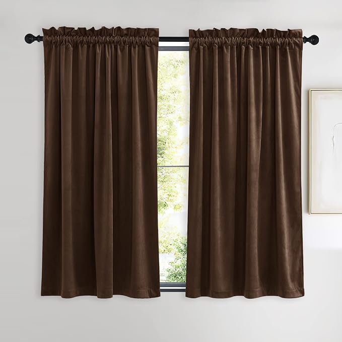 NICETOWN Brown Velvet Curtains, Thermal Insulated Sound Reducing Heavy Matt by NICETOWN