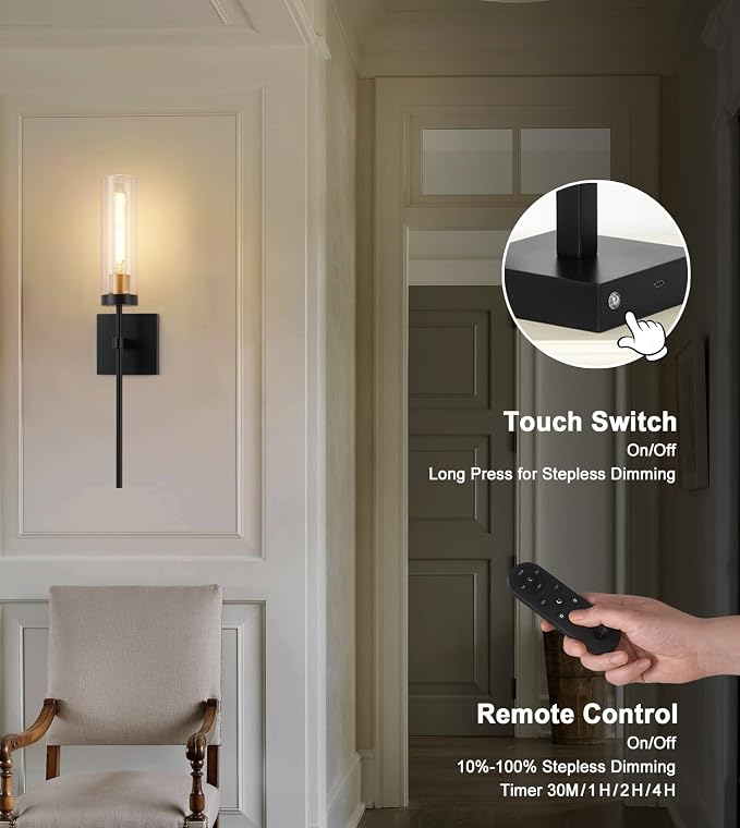 SANTOSTOCK Battery Operated Wall Sconce Set of 2, Rechargeable Wall Lights - Image 4