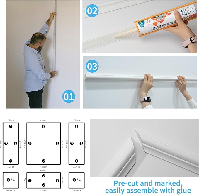 Art3d Pre-Cut Wall Molding Set of 6 pcs, Ready-to-Assemble Wainscoting Panels - Image 6
