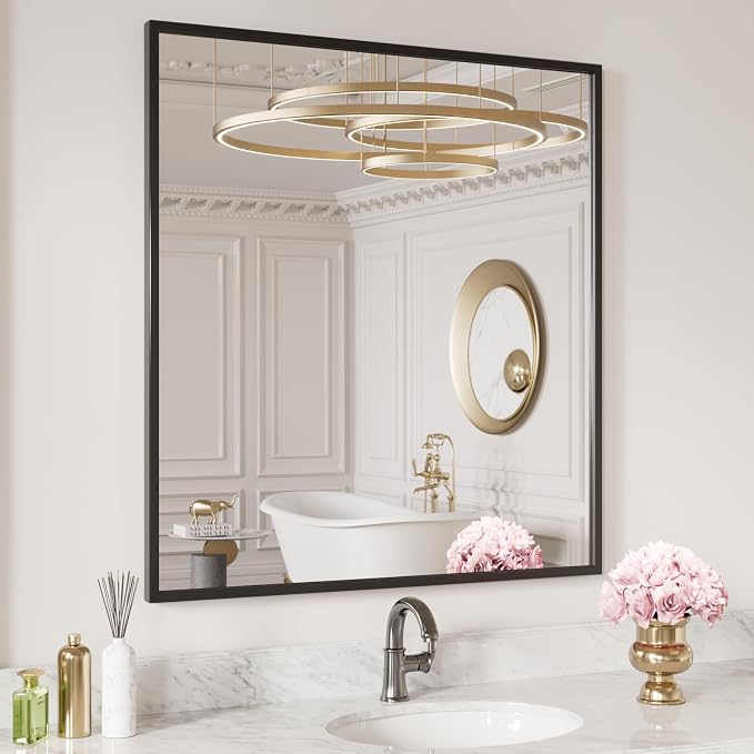 LOAAO 30"X36" Black Rectangle Bathroom Mirror Wall, Matte Black Aluminum Alloy - Image 3