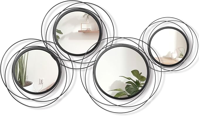 Hicarer 4 Pcs Decorative Round Modern Circle Mirror Wall Art Ring Metal Mirror - Image 2