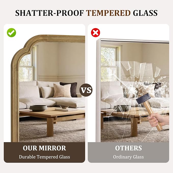WallBeyond Wood Frame Wall Mirror Rounded Corner Arch Rectangle Mirror - Image 6
