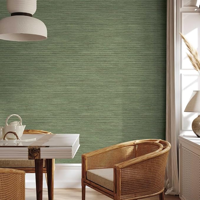 Tempaper Textured Green Horizontal Faux Grasscloth Removable Peel and Stick - Image 4