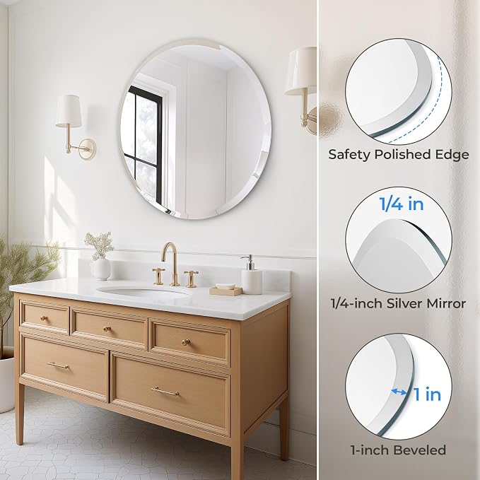 USHOWER 30" Round Frameless Wall Mirror - Image 2