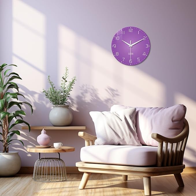 XNM Large Wall Clock for Girls Room 20 Inch Purple Clock Battery Operated Glass - Image 5