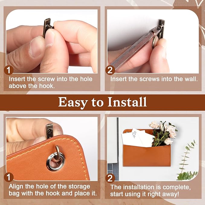 3 Pcs PU Leather Mail Holder Wall Mount Brown PU Leather Letter Holder Vintage - Image 7