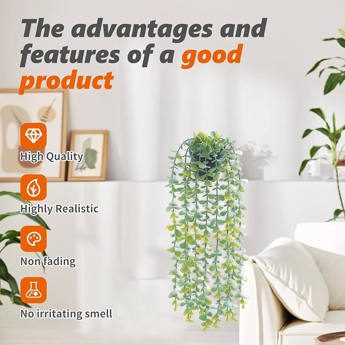 Freyalife 1Pcs Fake Plants Eucalyptus, Artificial Potted Faux Hanging Plants - Image 4