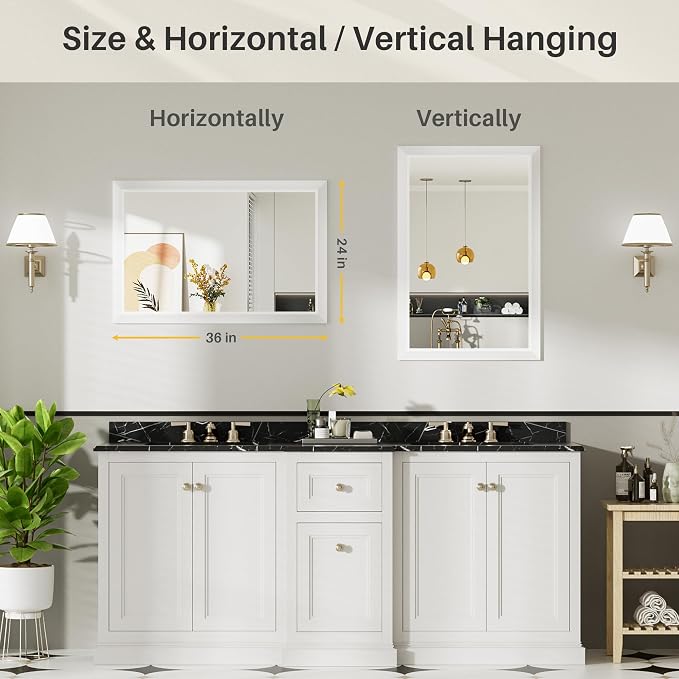 24x36 Inch White Bathroom Mirror - Image 6