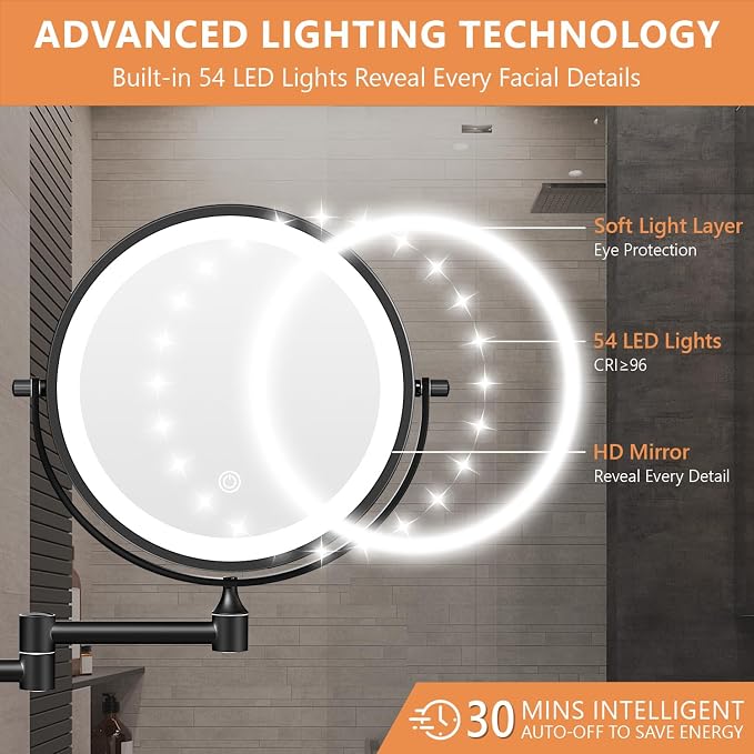 Auxmir 8'' Wall Mounted Lighted Makeup Mirror, 3200mAh Rechargeable - Image 5