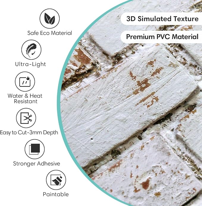 Commomy 3D Peel and Stick Brick Tiles- 10 pcs 11.8" x 11.8" Small Size PVC - Image 4