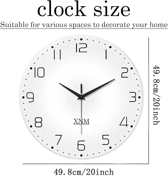 XNM Large White Glass Clocks Battery Operated 20 Inch Modern Minimalist Wall - Image 3
