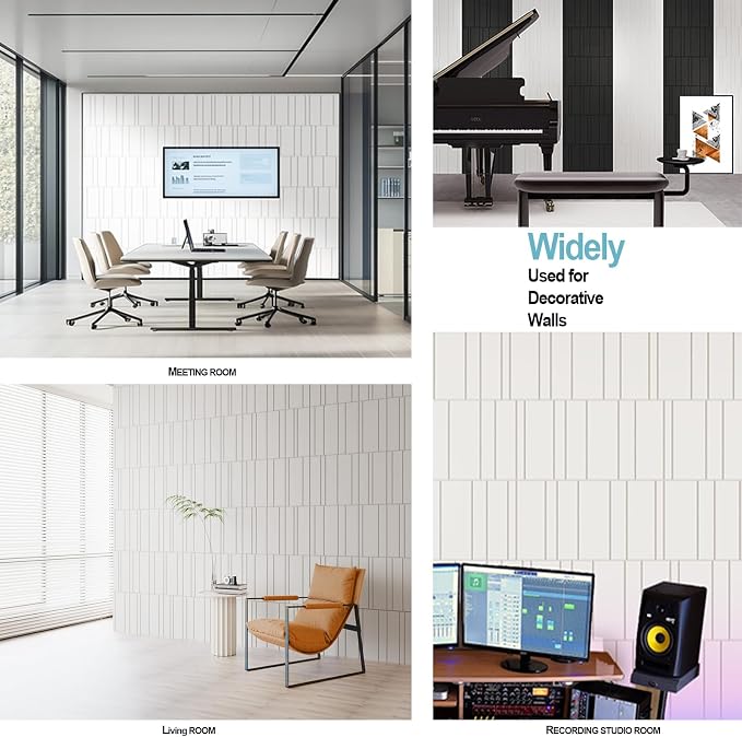 Acoustic Wall Panels – 8 Pack 31.75"x15.75" Thick White Striped Groove Sound - Image 5