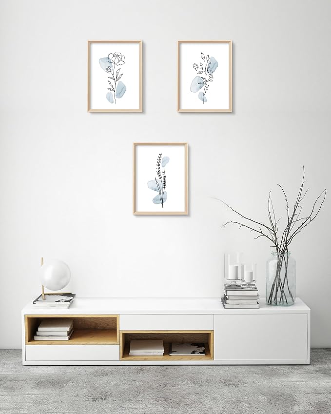 HesenDot Framed Blue Floral Canvas Wall Art, Minimalist Botanical Wall Art Decor - Image 3