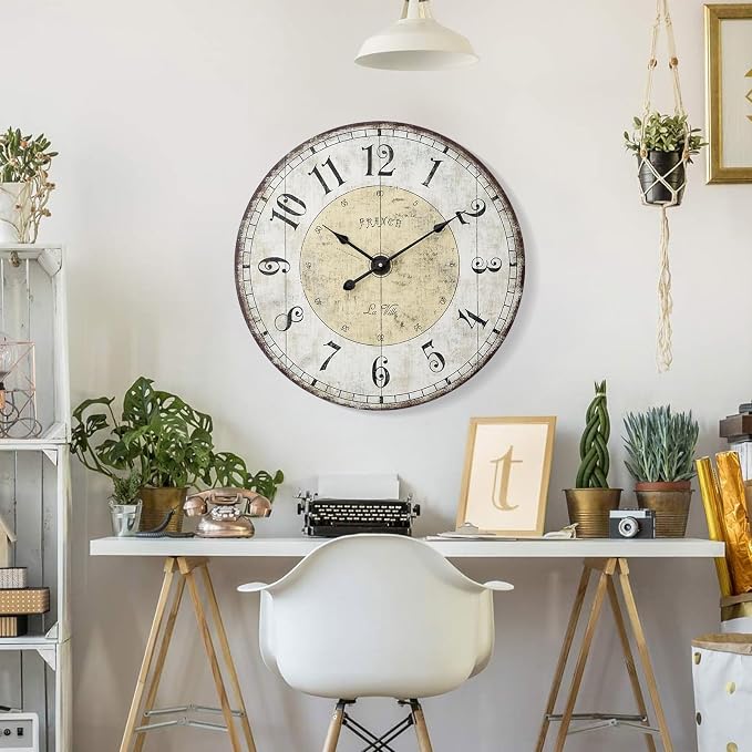 24 Inch Large Wall Clock, Rustic Round Farmhouse Wall Clocks - Image 4