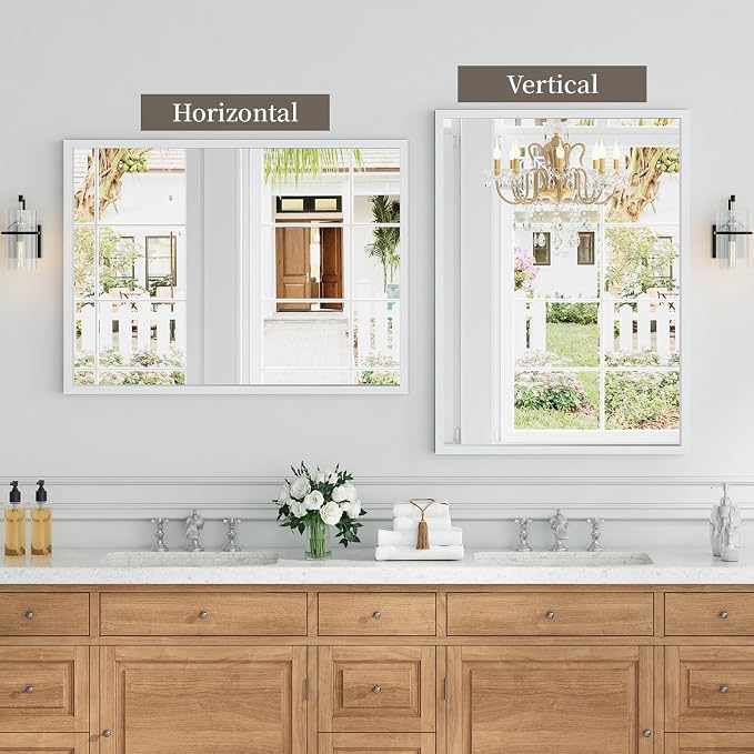 Syndra White Wood Frame Bathroom Mirror, Waterproof Slim Deep Frame, - Image 6