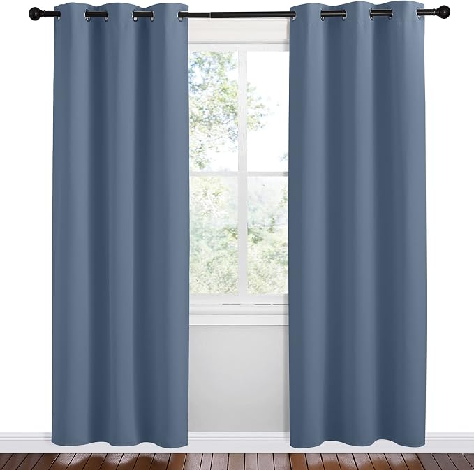 NICETOWN Short Curtains for Kitchen, Stone Blue, 1 Pair, 42 inches Wide by 78 - Image 2