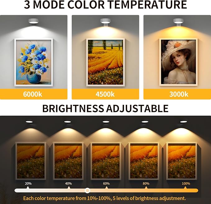 3 Pack Picture Lights for Wall, Rechargeable Battery Operated wall lights - Image 5