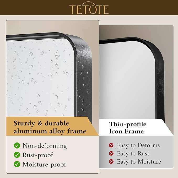 TETOTE Black Framed Bathroom Mirror, 24 x 36 Inch Matte Metal Frame Vanity - Image 3
