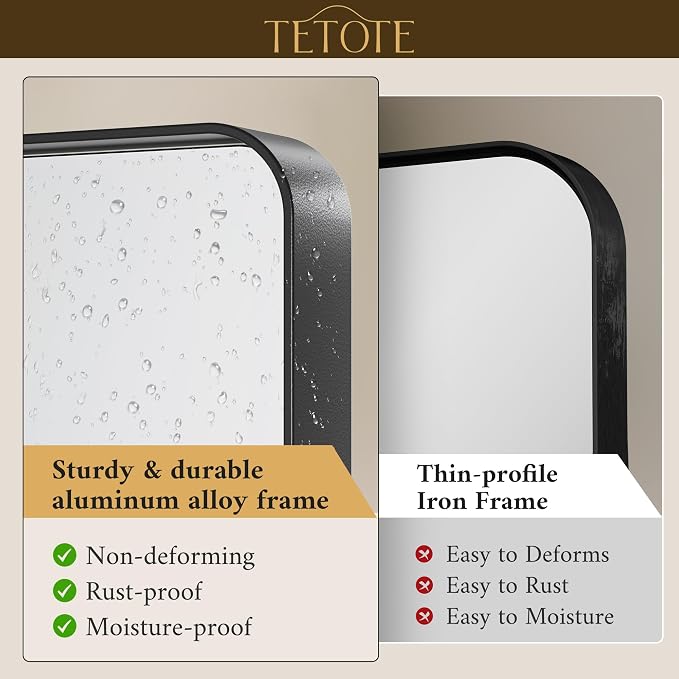 TETOTE 16 x 24 Inch Black Frame Mirror, Bathroom Vanity Mirror - Image 3