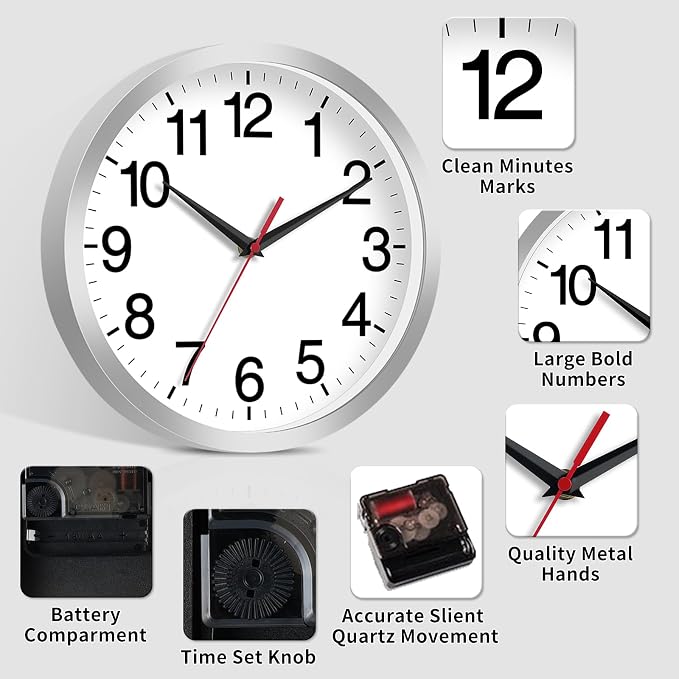 Rohioue Wall Clock Modern 10 Inch Battery Operated Silent Non Ticking Analog - Image 5