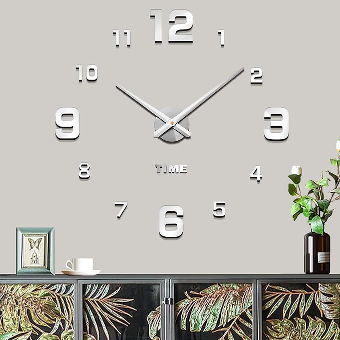 Mintime Modern Frameless DIY Wall Clock Large 3D Wall Watch Mirror Numbers by Asrnten