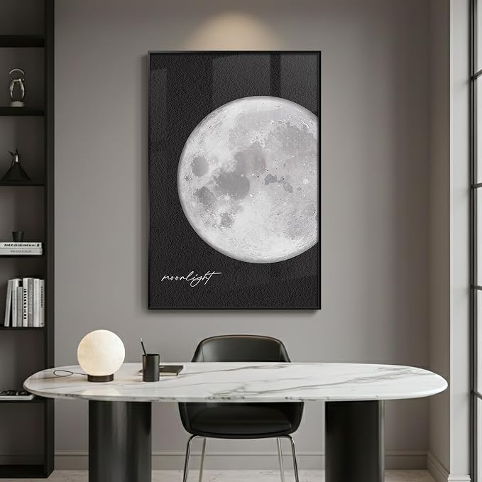 Framed Modern Elegant Black and White Moon Wall Art, Large Minimalist Celestial - Image 6