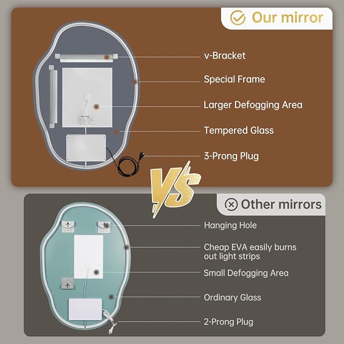 LOVESPEJO Irregular Backlit Mirror Bathroom 25x35 Inch, Asymmetrical LED - Image 3