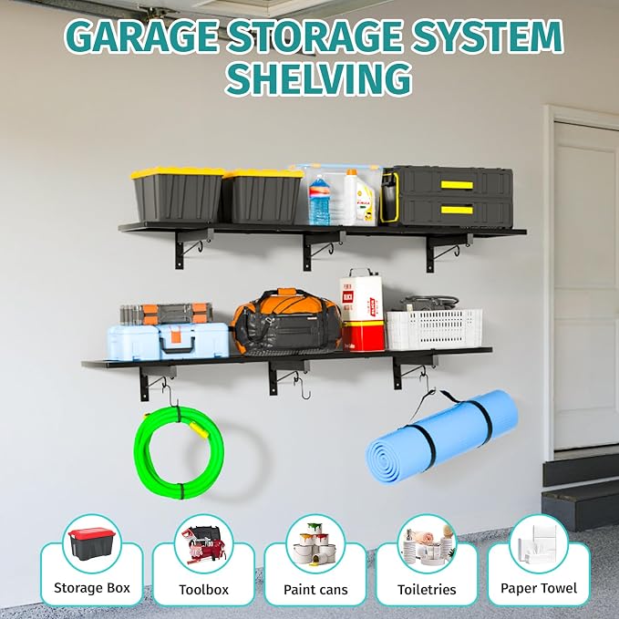 2 Pack Garage Wall Shelving, Heavy Duty Storage Shelves 360 LBS Capacity - Image 8