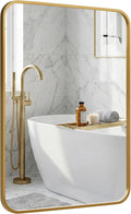 24x36 Inch Matte Gold Bathroom Vanity Mirrors | Flush Mount Deep Set Metal Wall by Pocetry