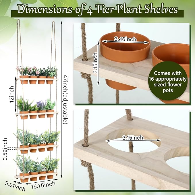 FillTouch 4 Tiered Window Plant Shelves Hanging Herb Planter Indoor Display - Image 9