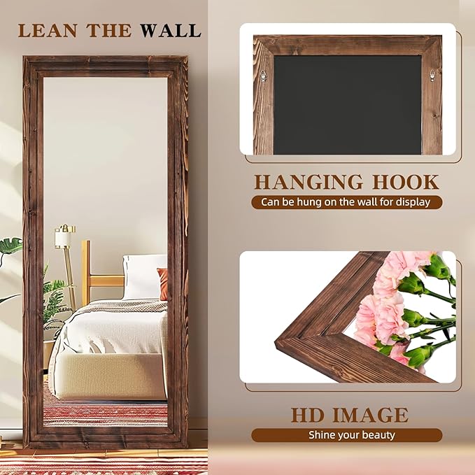 Full Length Mirror 76"x34" Solid Wood Frame Floor Large Mirror - Image 3