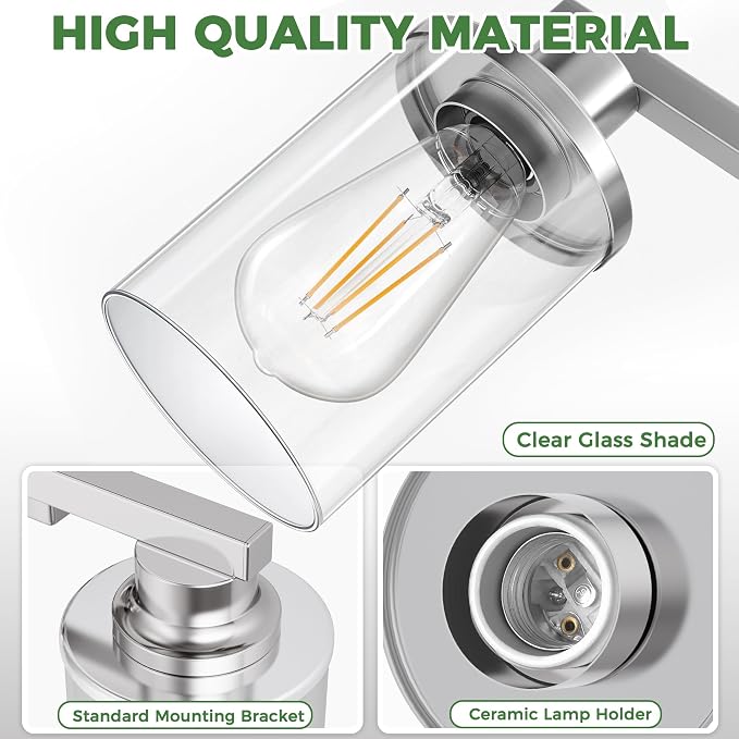 DORESshop 17 Inch Bathroom Light Fixtures, 3-Light Chrome Bathroom Lighting - Image 4